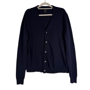 Lachlan British Inspired Men’s Lightweight Navy Wool Cashmere Cardigan Size M